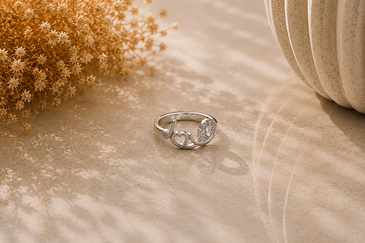 Love Script Open Silver Ring